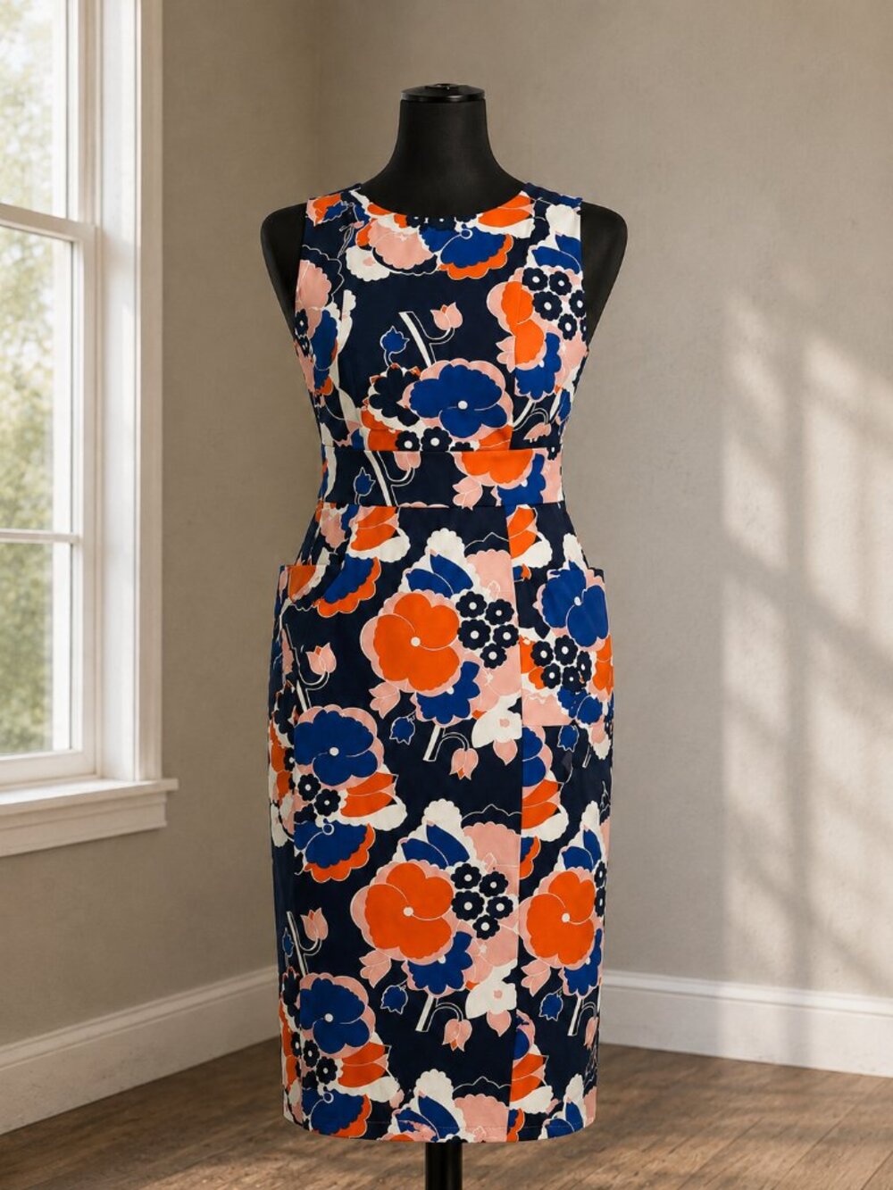 Boden Floral Blooming Bouquet Retro Pocket Cotton Sheath Sleeveless Dress 10L